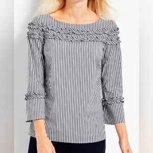 Talbots Striped Ruffle 3/4 Sleeves Top Sz L